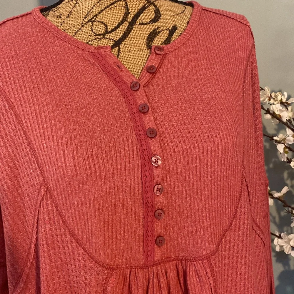 Free People Leo Oversized Henley Waffle Tunic